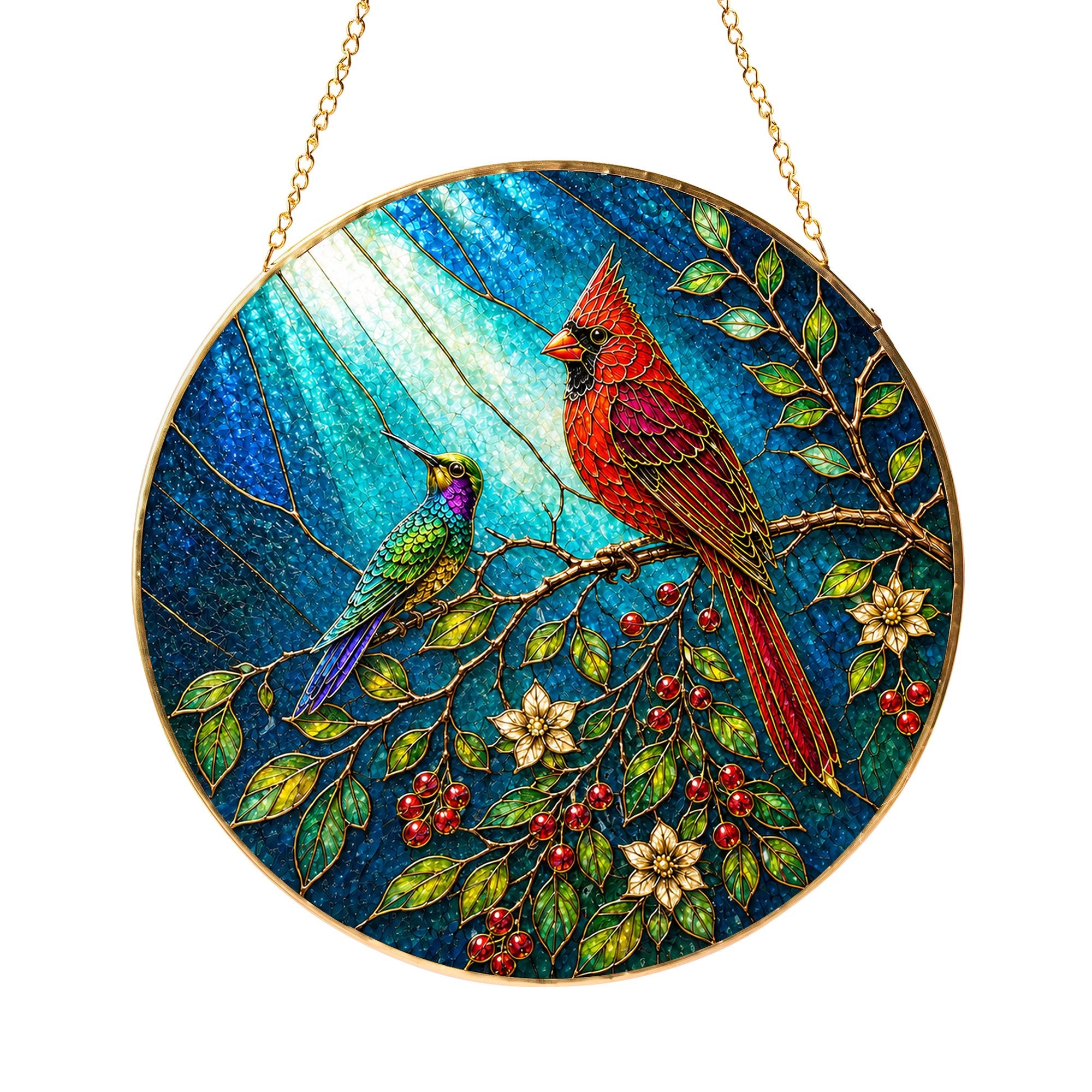Cardinal Bird Stained Glass Suncatcher
