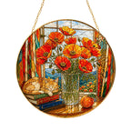 Red Poppy Stained Glass Suncatcher