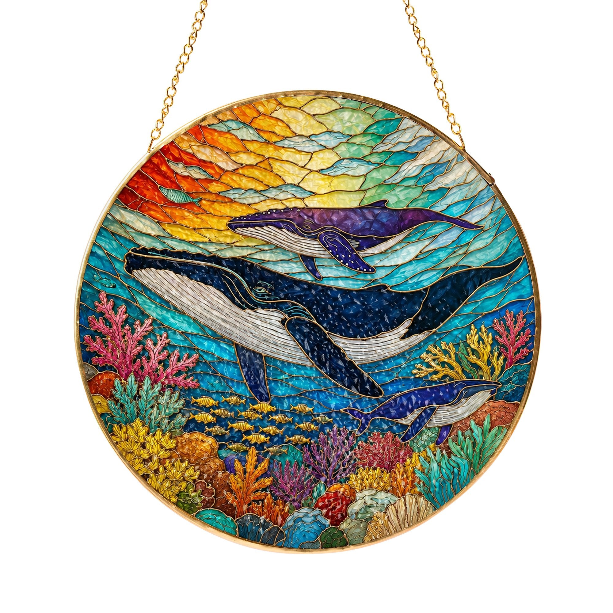 Whale Ocean Stained Glass Suncatcher