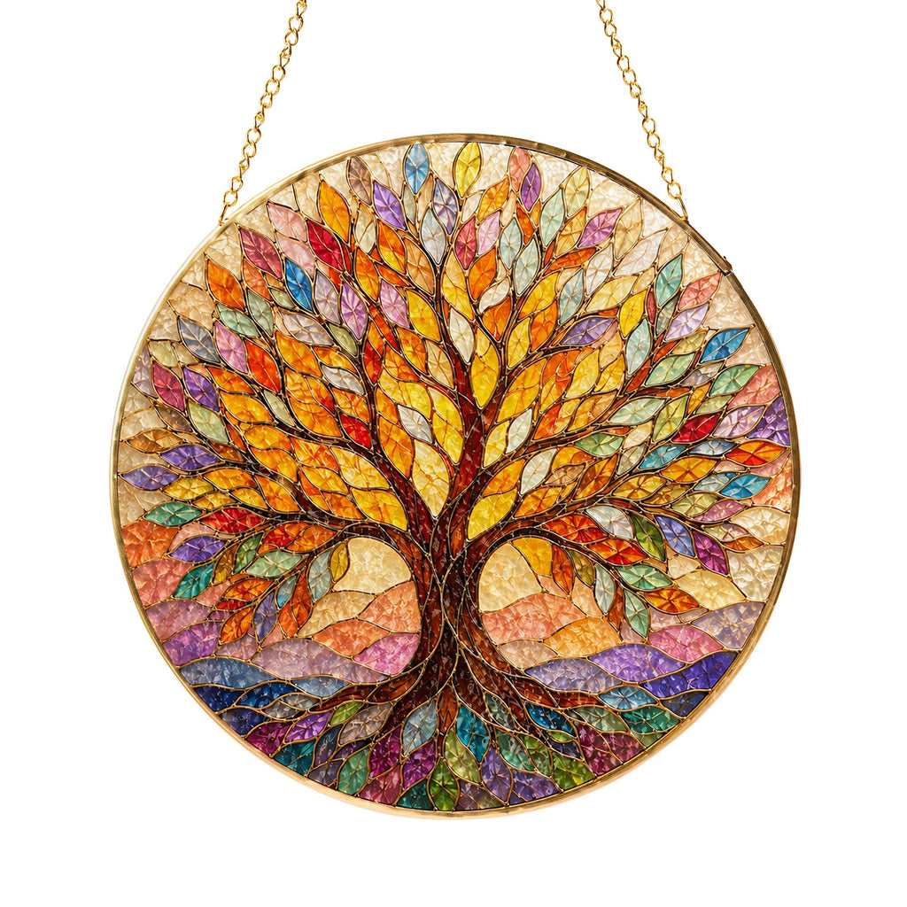 Autumn Tree of Life Stained Glass Suncatcher