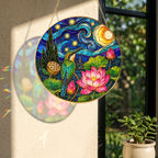 Hummingbird Lotus Stained Glass Suncatcher