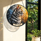 Tabby Cat Memorial Suncatcher in sunlight