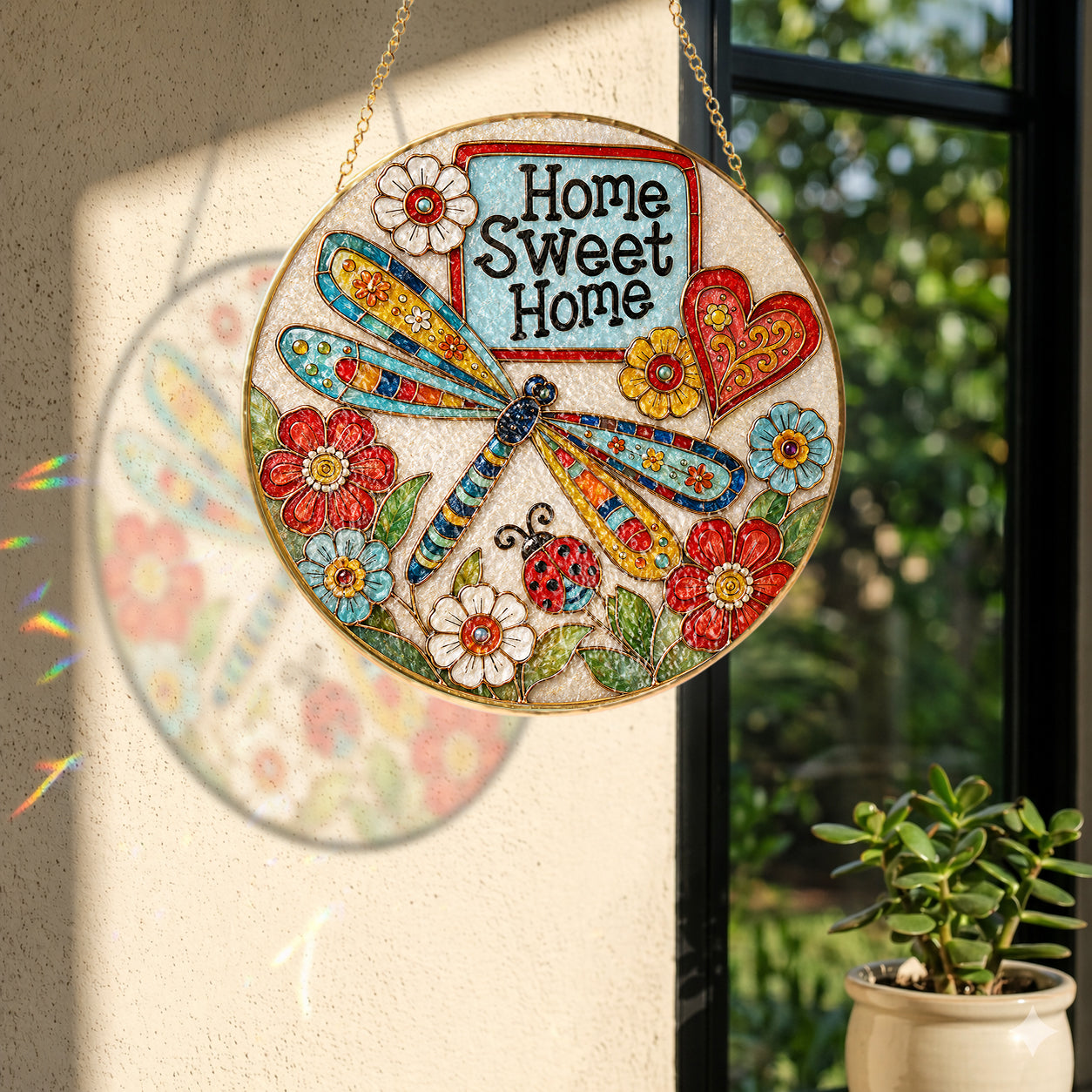 Home Sweet Home Dragonfly Stained Glass Suncatcher