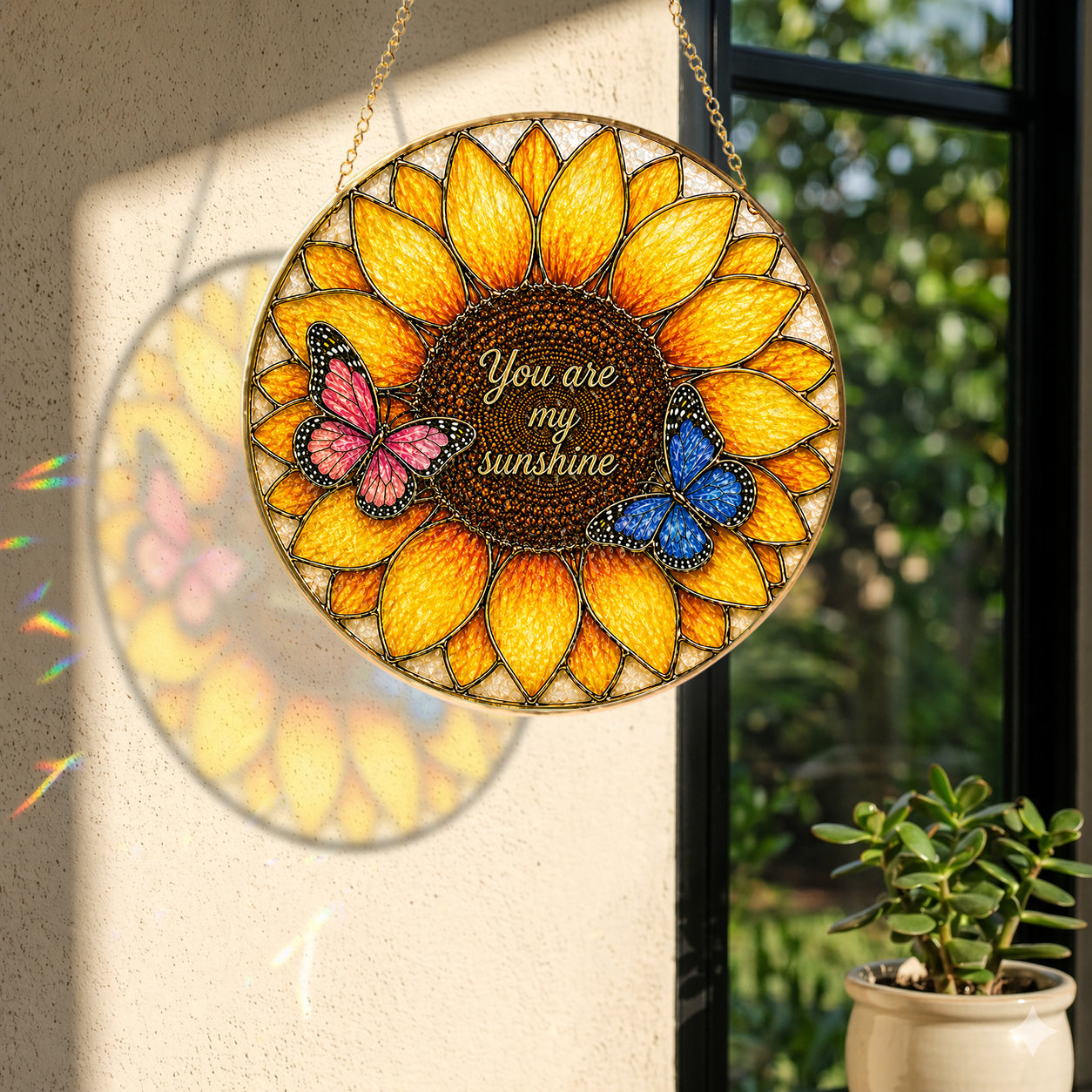 You Are My Sunshine Sunflower Stained Glass Suncatcher