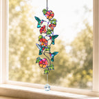 Hummingbird Blooming Vine Holographic Acrylic Suncatcher with Charm
