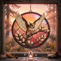 Owl Stained Glass Suncatcher Window Hanging with Crystal Prism