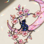 Black Cat & Cherry Blossom Moon Holographic Acrylic Suncatcher