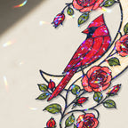 Cardinal Pair & Roses Crescent Moon Holographic Acrylic Suncatcher
