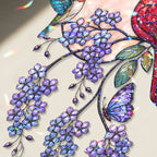 Cardinal & Hummingbird Forget-Me-Not Moon Holographic Acrylic Suncatcher