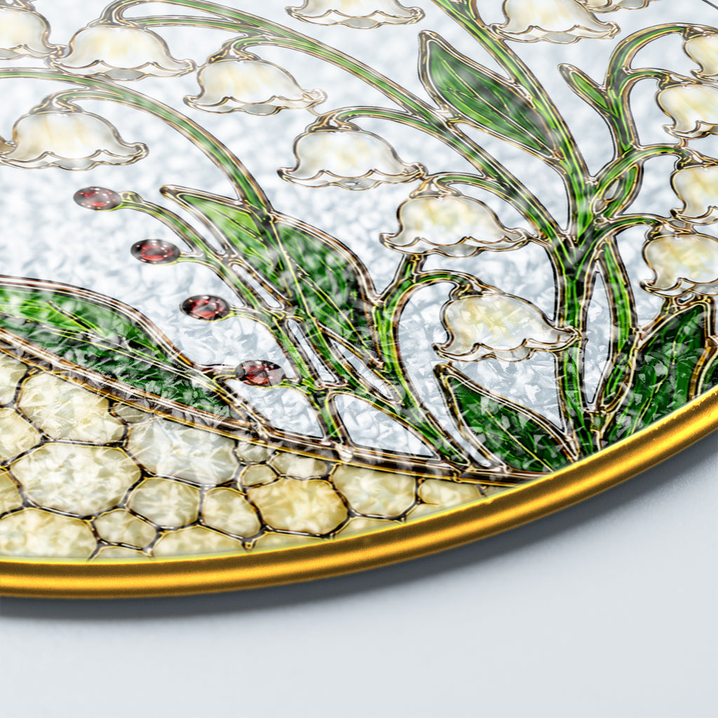 Lily of the Valley Stained Glass Suncatcher – Crescent Moon