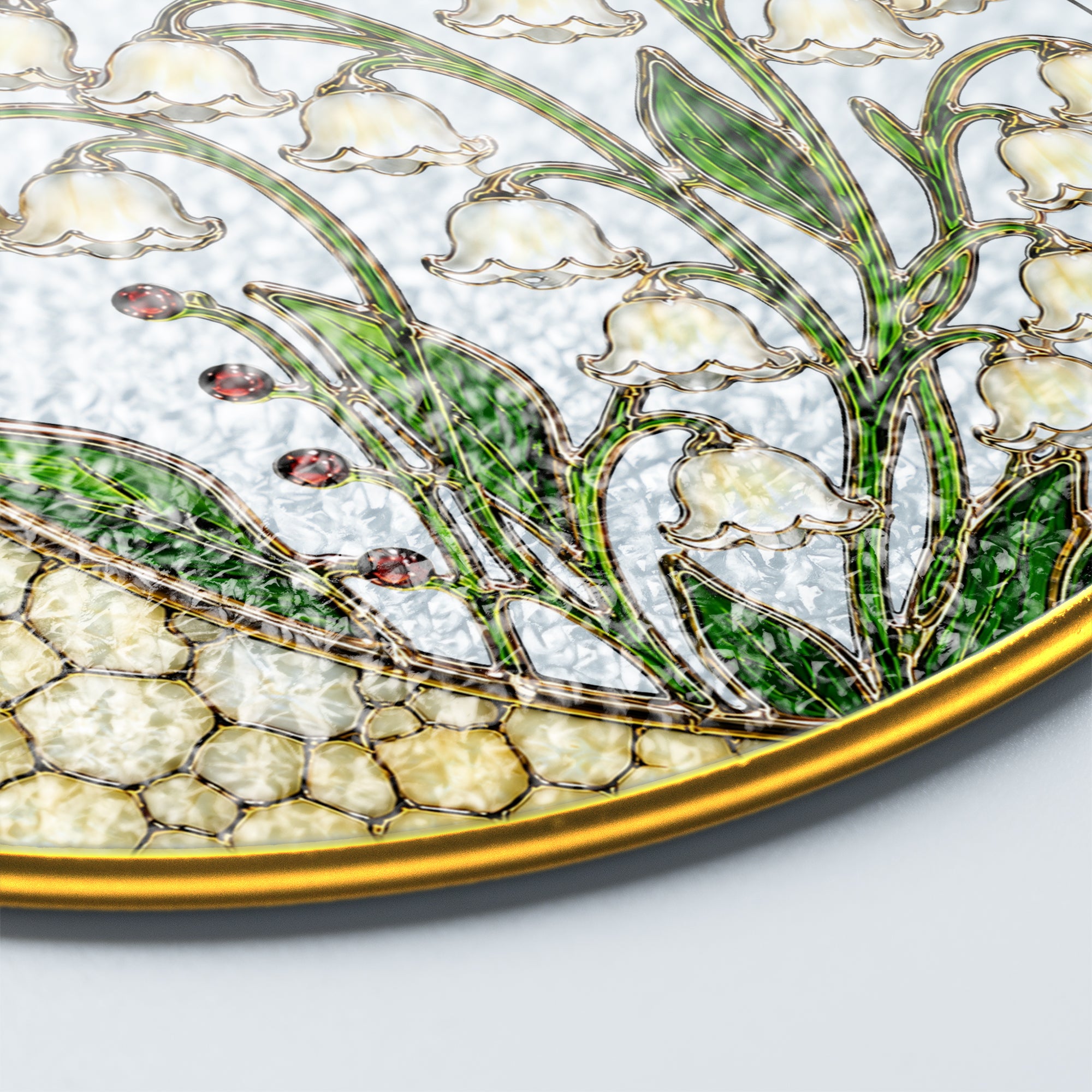 Lily of the Valley Stained Glass Suncatcher – Crescent Moon