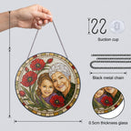 Personalized Photo Grandma Suncatcher – Custom Portrait &amp; Poppies Stained Glass Window Hanging
