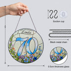 Personalized 70th Birthday Suncatcher – Custom Name Wildflower Stained Glass Gift