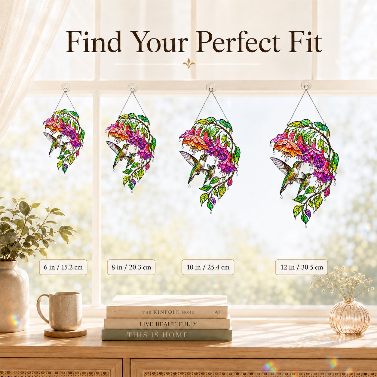 Hummingbird & Fuchsia Holographic Acrylic Suncatcher