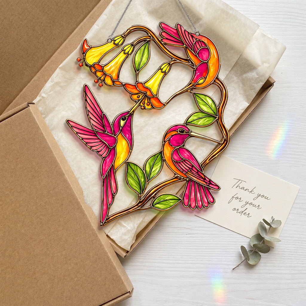 Hummingbird Suncatcher Flower Sun Catcher Decor for Window Garden