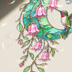 Hummingbird Teal Crescent Moon Holographic Acrylic Suncatcher with Crystal