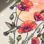 Hummingbirds & Red Poppy Sunset Moon Holographic Acrylic Suncatcher
