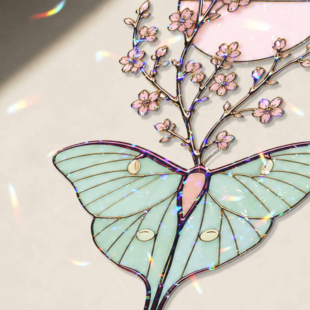 Luna Moth & Cherry Blossom Moon Holographic Acrylic Suncatcher