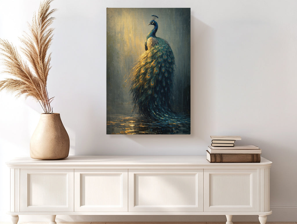 Peacock Canvas Wall Art Moody Peacock Painting