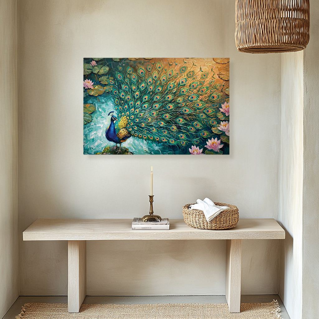 Peacock Canvas Wall Art Teal Blue Green Peacock Painting, 3D Feather Look for Living Room Bedroom Office