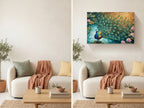 Peacock Canvas Wall Art Teal Blue Green Peacock Painting, 3D Feather Look for Living Room Bedroom Office