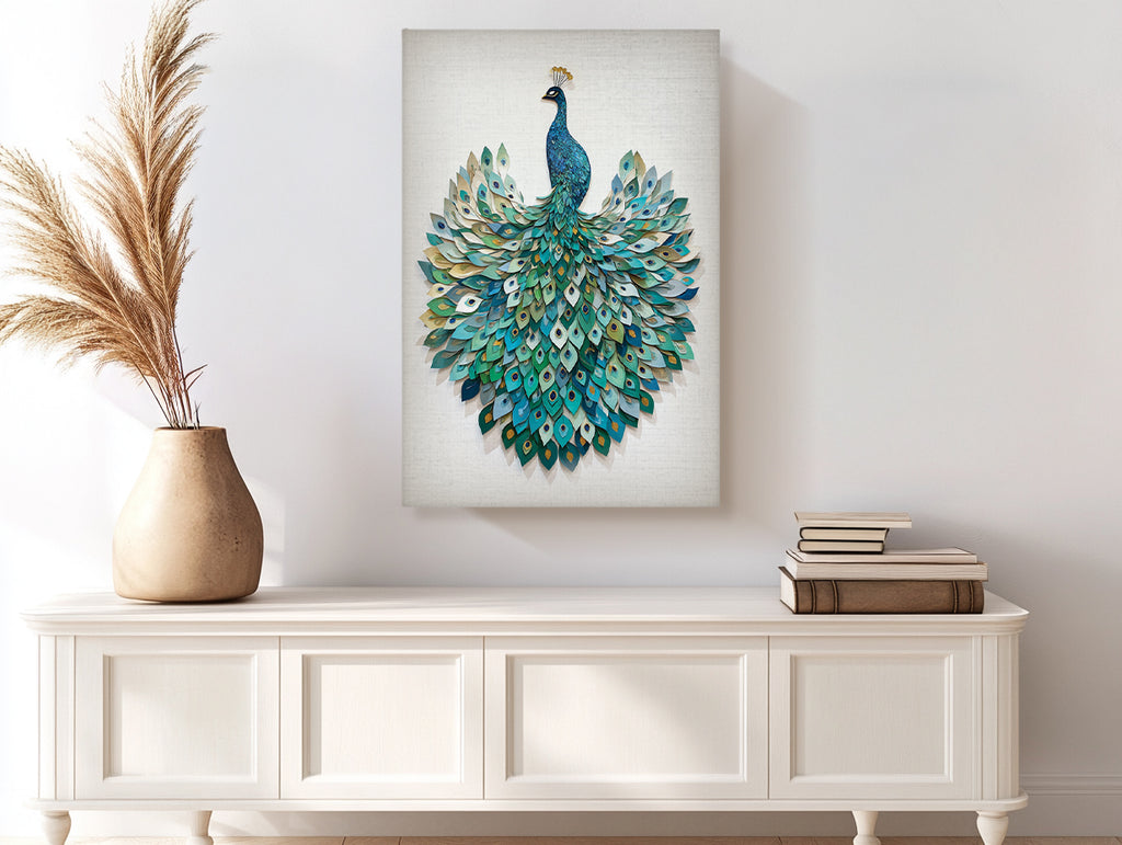 Peacock Canvas Wall Art Teal Blue Green Painting