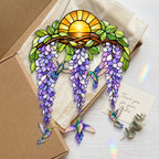 Stained Glass Hummingbird Suncatcher Window Hanging , Colorful Rainbow Window Decor