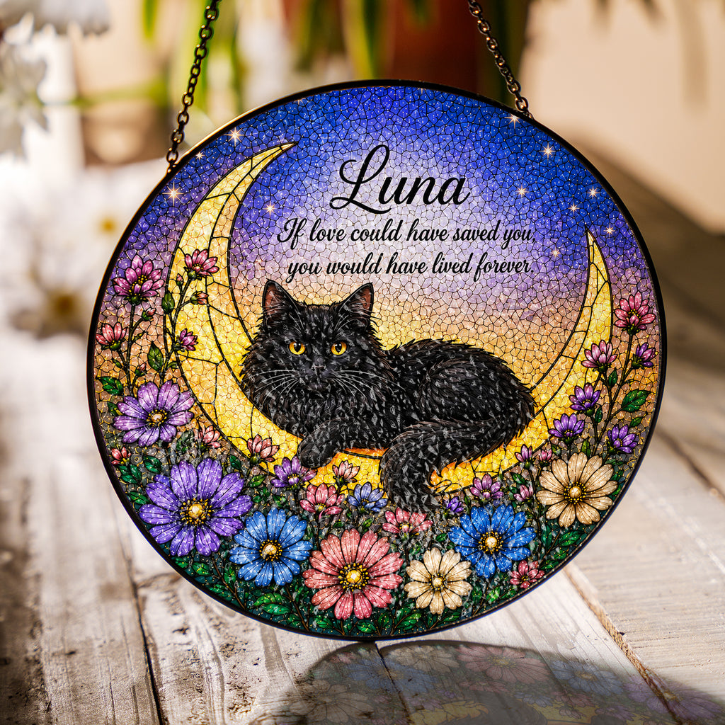 Personalized Cat Memorial Moon Stained Glass Suncatcher