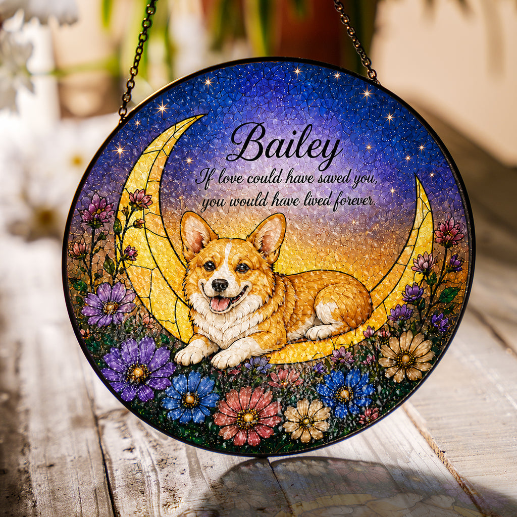 Personalized Dog Memorial Moon Stained Glass Suncatcher