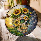 Sunflower Skull Stained Glass Suncatcher
