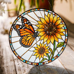 Monarch Sunflower Stained Glass Suncatcher