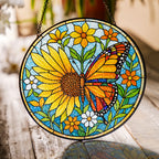 Sunflower & Monarch Butterfly Stained Glass Suncatcher