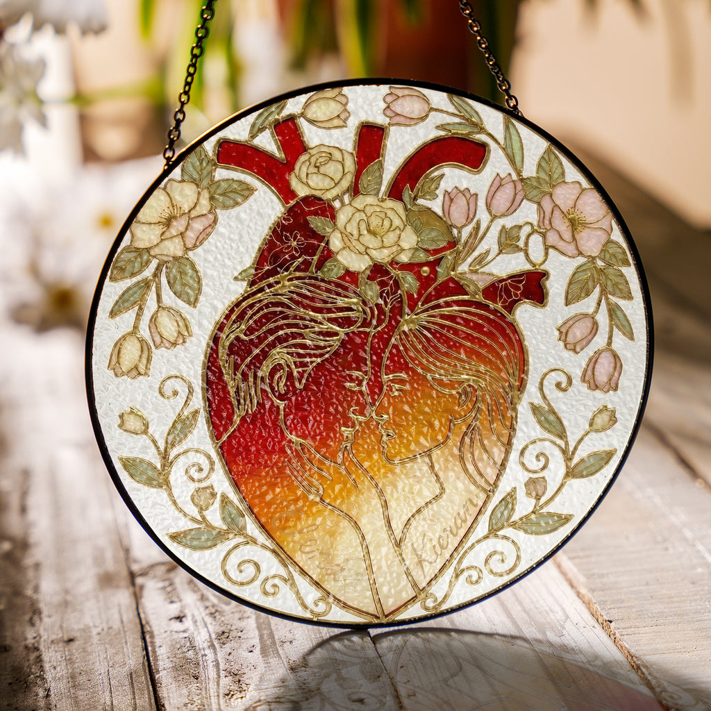 Custom Couple Heart Stained Glass Suncatcher