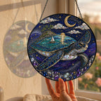 [PIXIWOO] Stained Glass Suncatcher Sea Turtle Window Hanging Decor, Ocean Turtle Island Acrylic Ornament, Moon Star Coastal Wall Art, Fantasy Beach House Sun Catcher Gift for Turtle Lovers