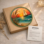 [ PIXIWOO] Stained Glass Suncatcher Sunset Sailboat Window Hanging Decor, Ocean Beach Acrylic Ornament, Coastal Beach House Wall Art, Nautical Sea Waves Sun Catcher Gift for Ocean Lovers