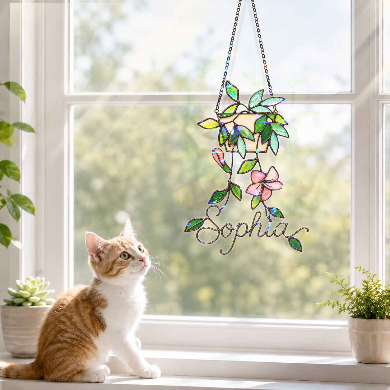 Personalized Hanging Planter Flower Holographic Acrylic Suncatcher