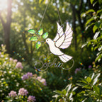 Personalized White Dove & Olive Branch Holographic Acrylic Suncatcher
