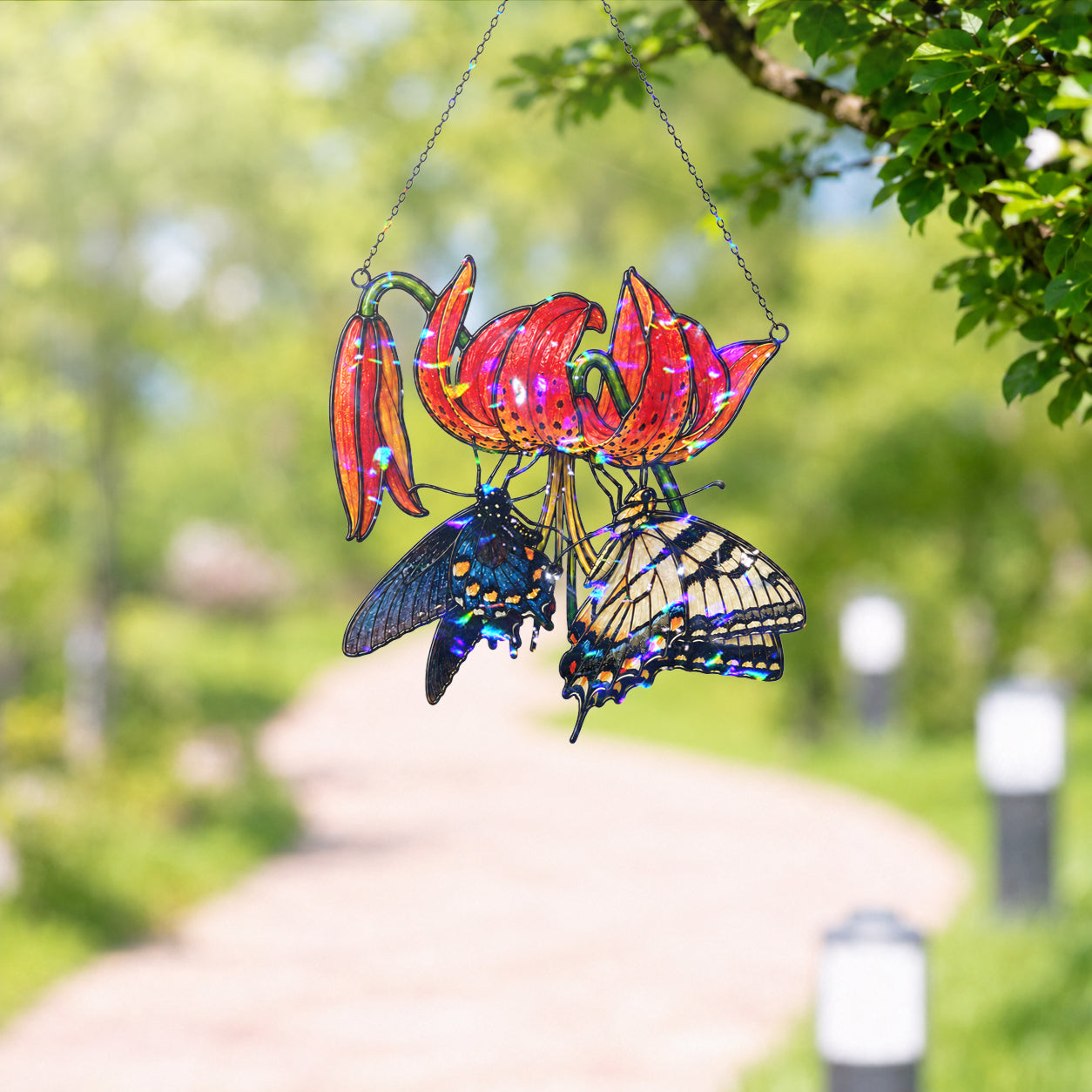Swallowtail Butterflies & Tiger Lily Holographic Acrylic Suncatcher