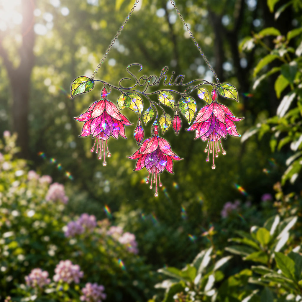 Personalized Pink Fuchsia Flower Holographic Acrylic Suncatcher