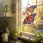 Monarch Butterflies & Berry Branch Holographic Acrylic Suncatcher