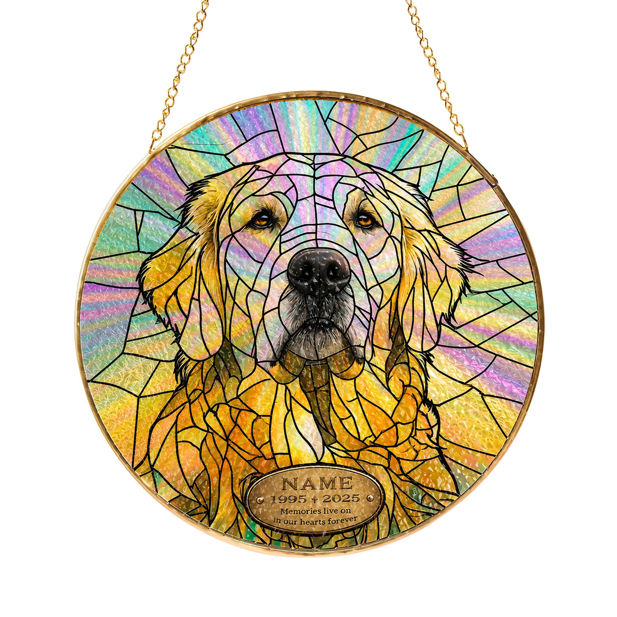 Golden Retriever Memorial Suncatcher with personalized name plaque