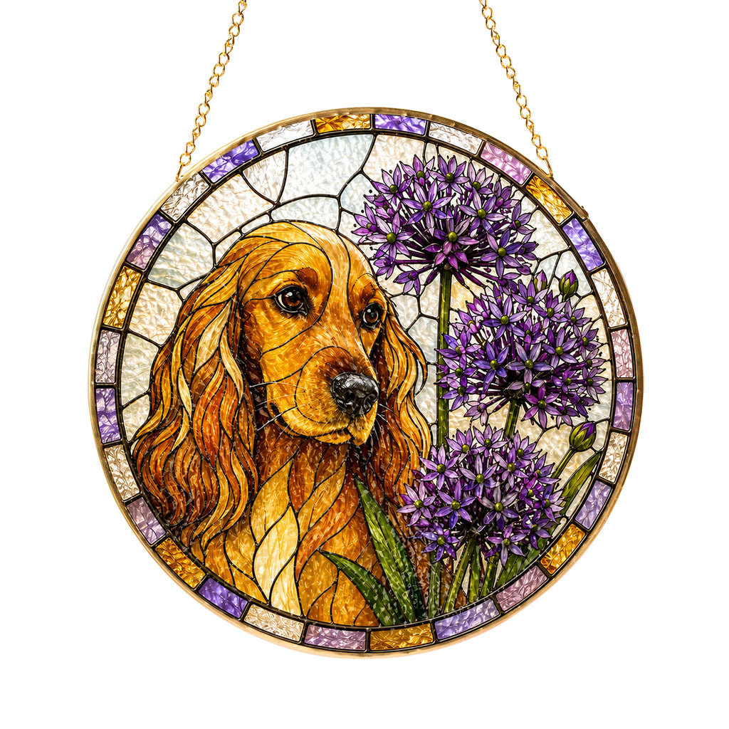 Cocker Spaniel & Allium Suncatcher detail
