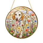 Dog & Wildflowers Stained Glass Suncatcher detail