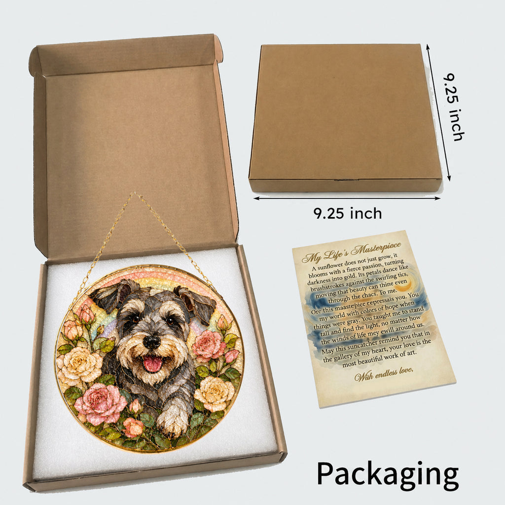 Personalized Schnauzer Rose Suncatcher