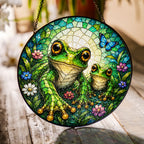 Mama and Baby Frog Wildflower Stained Glass Suncatcher