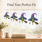 Witch Hat Frog & Broomstick Holographic Acrylic Suncatcher