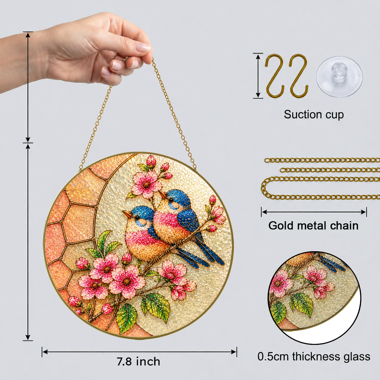 Bluebird & Cherry Blossom Stained Glass Suncatcher