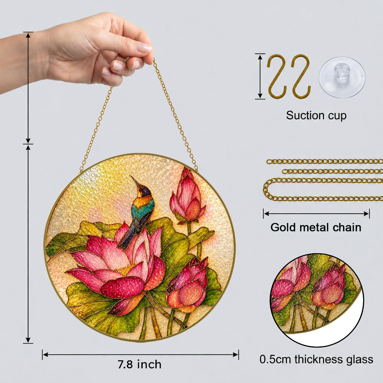Kingfisher & Lotus Stained Glass Suncatcher