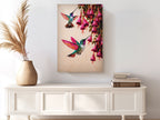 Canvas Wall Art Colorful Hummingbird Painting with Pink Flowers