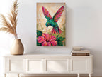 Hummingbird Canvas Wall Art Colorful Painting with Flower, Botanical Bird Prints for Living Room Bedroom Office